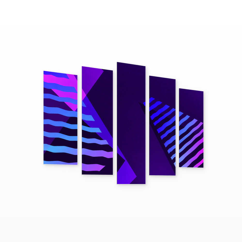 Abstract Geometric Composition with Dramatic Contrast III — five-panel wall art on white background in perspective | 5wallart 54549 M1