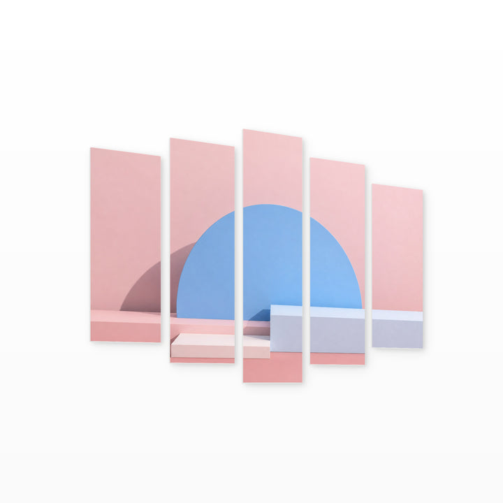 Abstract Geometric Shapes with Dramatic Contrast — five-panel wall art on white background in perspective | 5wallart 54551 M1