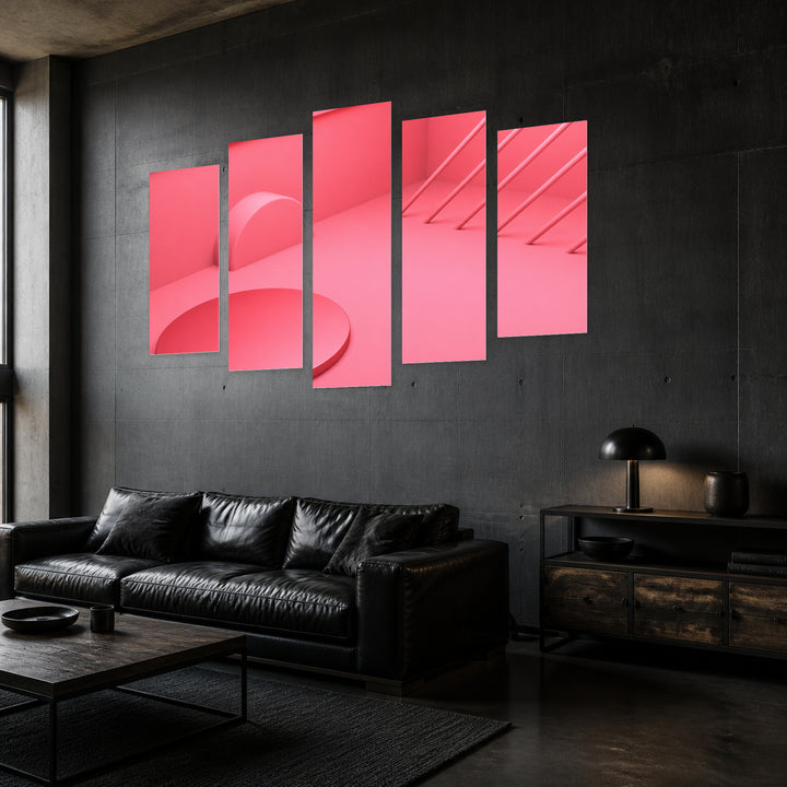 Abstract Background with Geometry with Dramatic Contrast — five-panel wall art in perspective interior | 5wallart 54552 M2