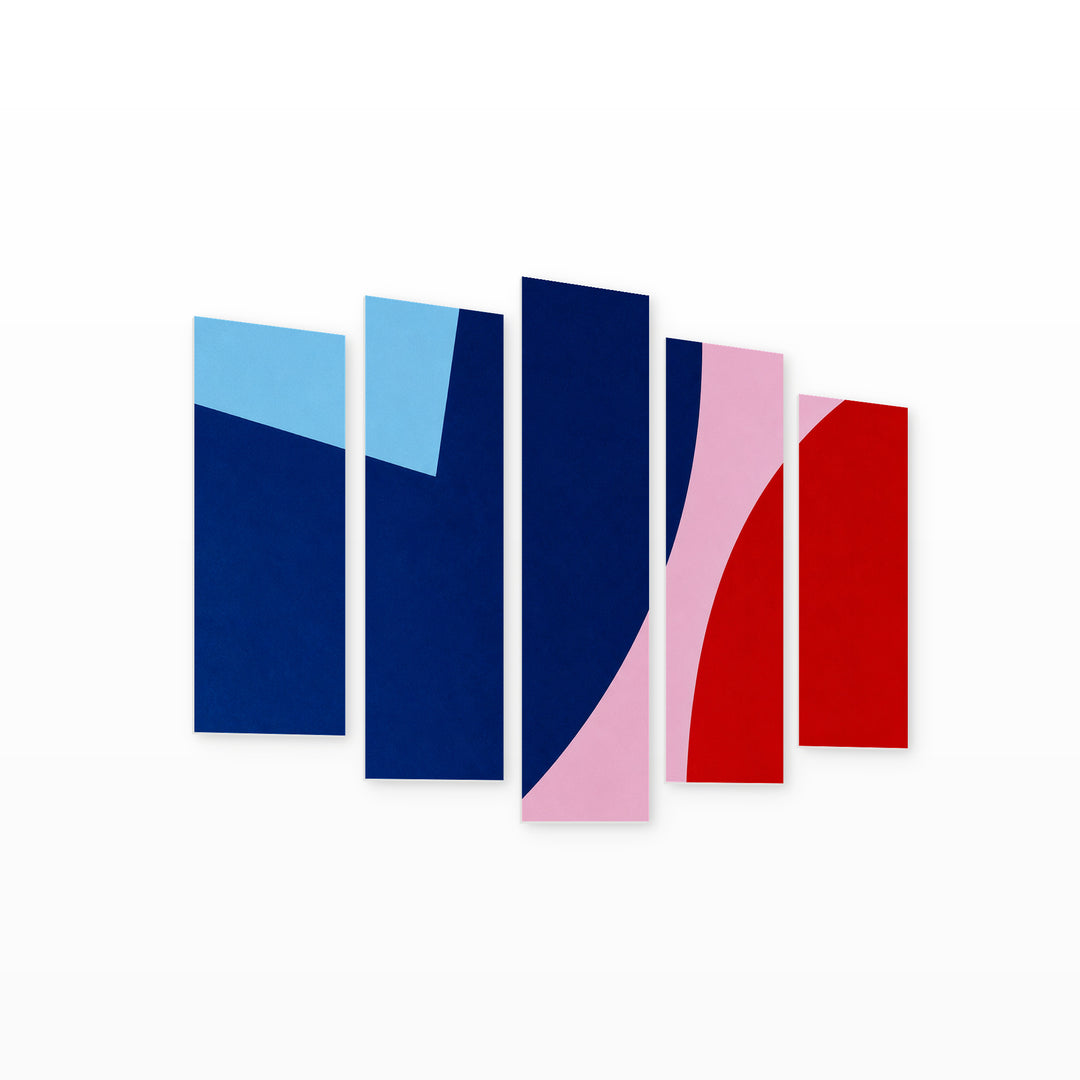 Colorful Shapes with Geometric Rhythm — five-panel wall art on white background in perspective | 5wallart 54553 M1