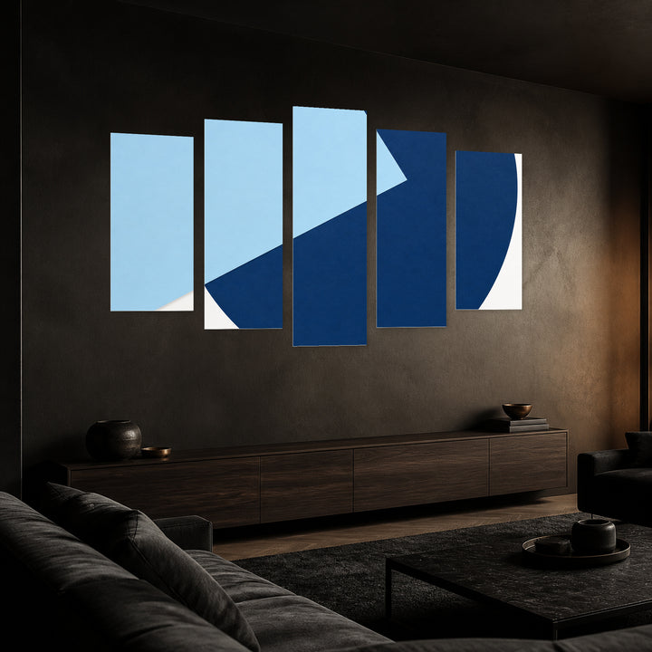 Abstract Colorful Composition with Geometric Rhythm — five-panel wall art in perspective interior | 5wallart 54555 M2