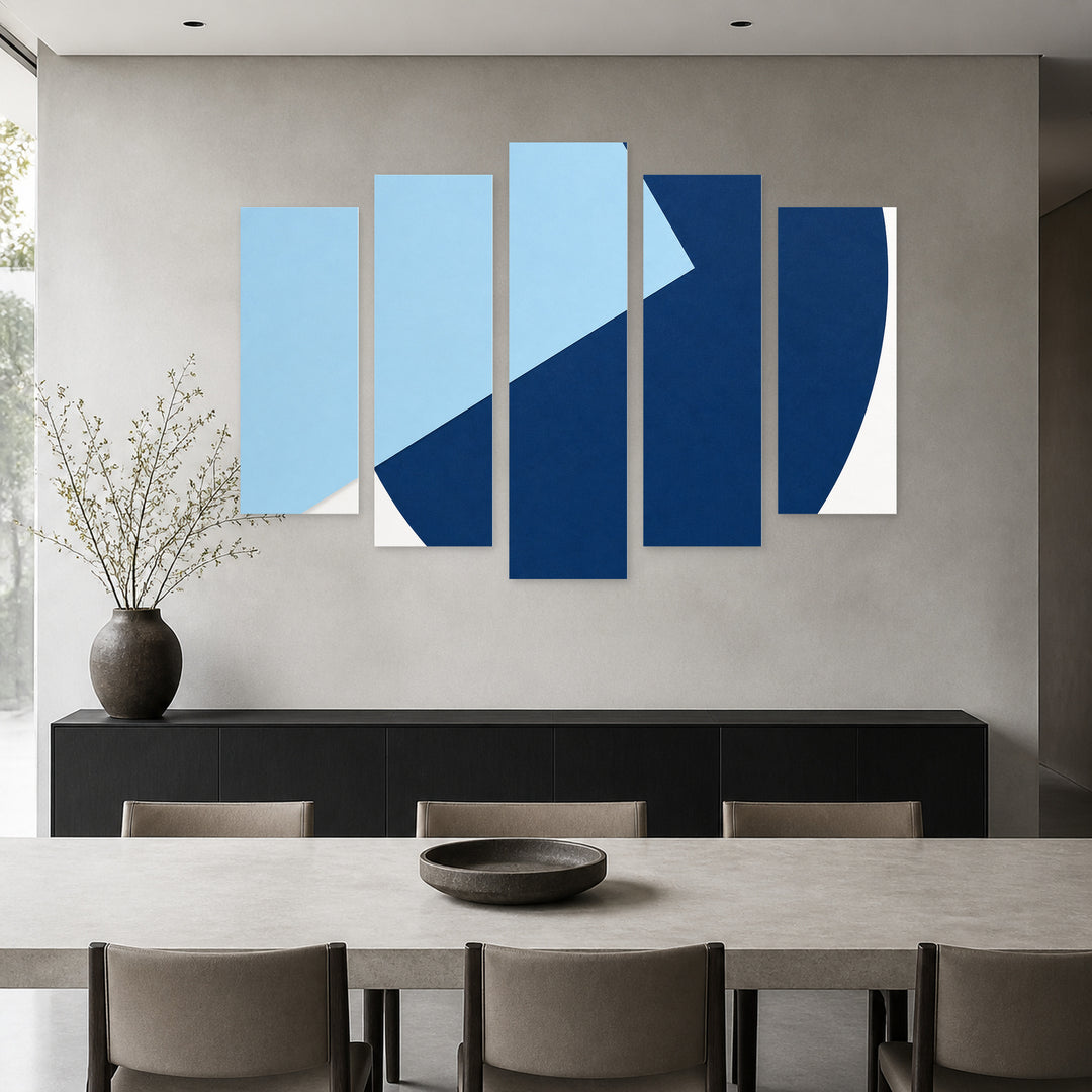 Abstract Colorful Composition with Geometric Rhythm — five-panel wall art in alternate frontal interior | 5wallart 54555 M4