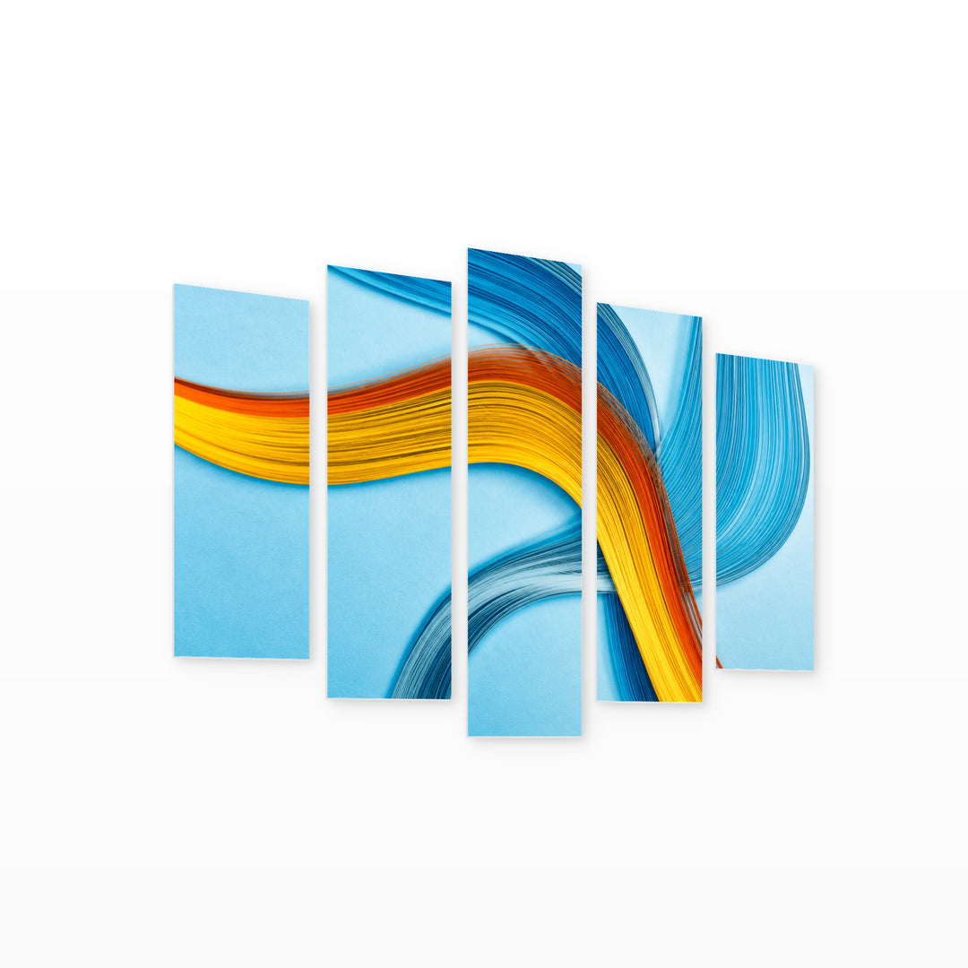 Bright Abstract Lines with Dramatic Contrast — five-panel wall art on white background in perspective | 5wallart 54556 M1