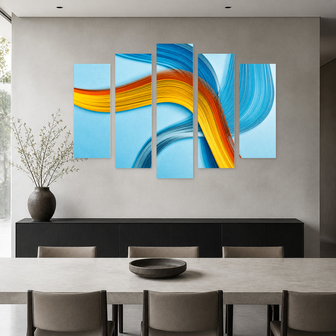 Bright Abstract Lines with Dramatic Contrast — five-panel wall art in frontal interior | 5wallart 54556 M3