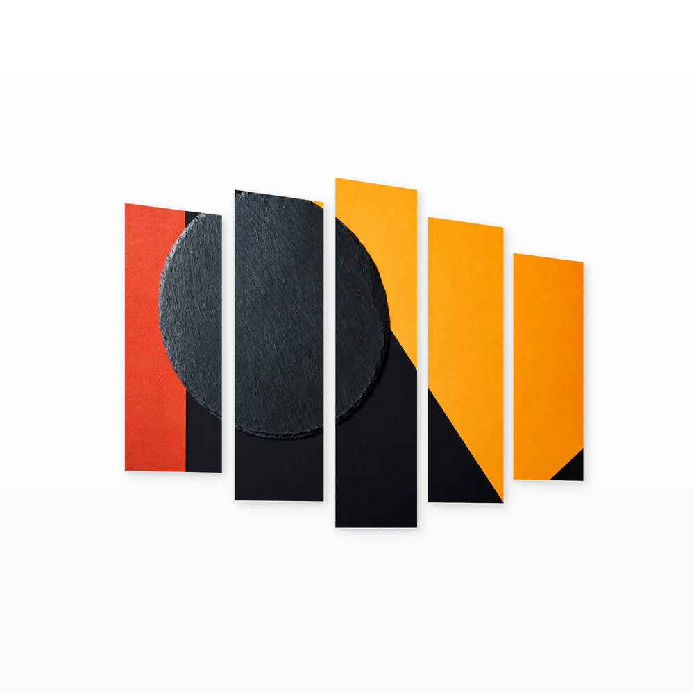 Abstract Geometry with Dramatic Contrast — five-panel wall art on white background in perspective | 5wallart 54557 M1