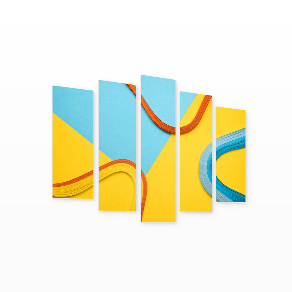 Curved Multicolored Lines Modern Composition — five-panel wall art on white background in perspective | 5wallart 54558 M1