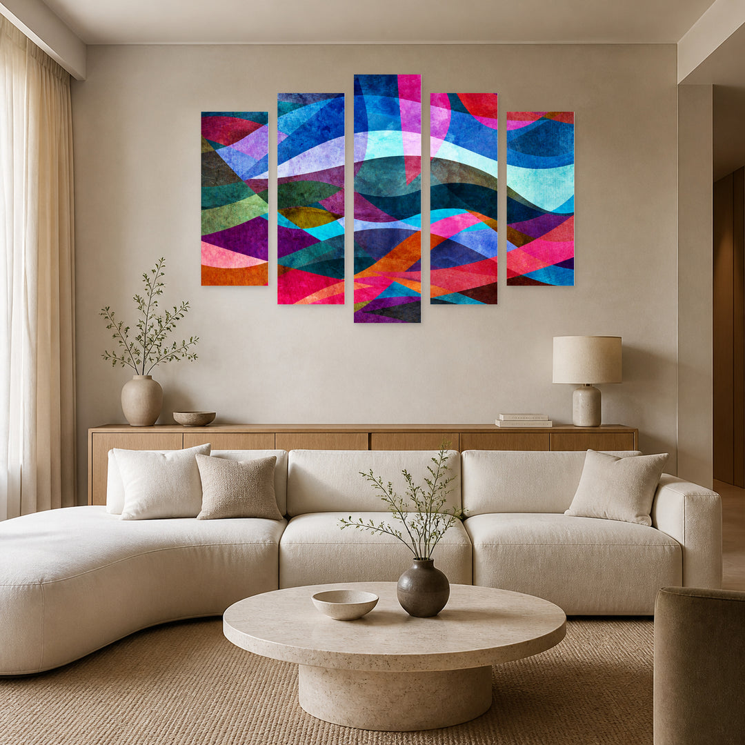 Bright Abstract Background at Night — five-panel wall art in frontal interior | 5wallart 54559 M3