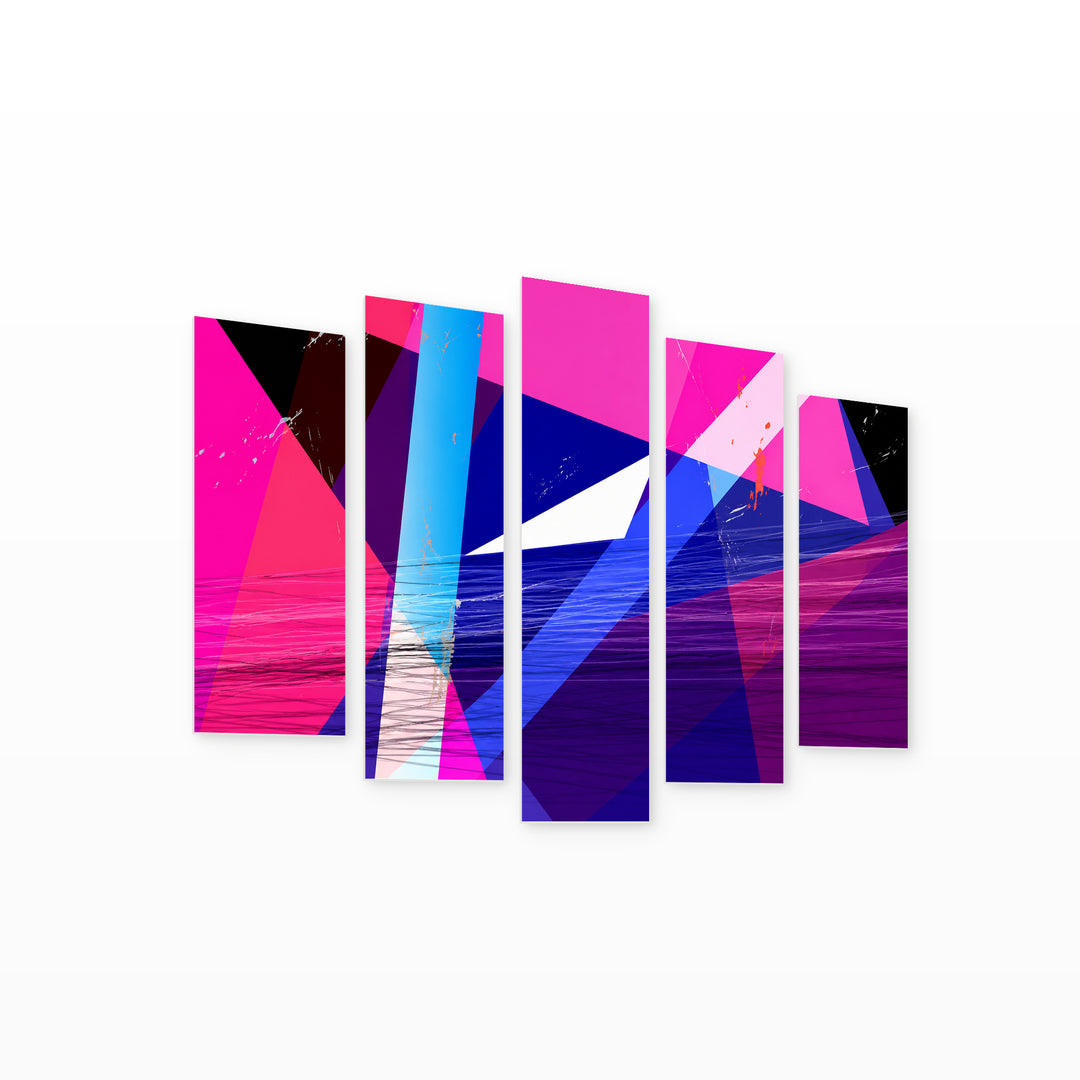 Geometric Colorful Objects with Dramatic Contrast — five-panel wall art on white background in perspective | 5wallart 54560 M1