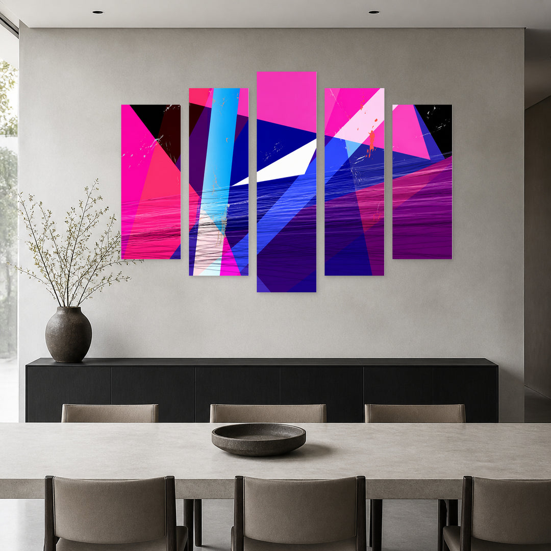 Geometric Colorful Objects with Dramatic Contrast — five-panel wall art in frontal interior | 5wallart 54560 M3