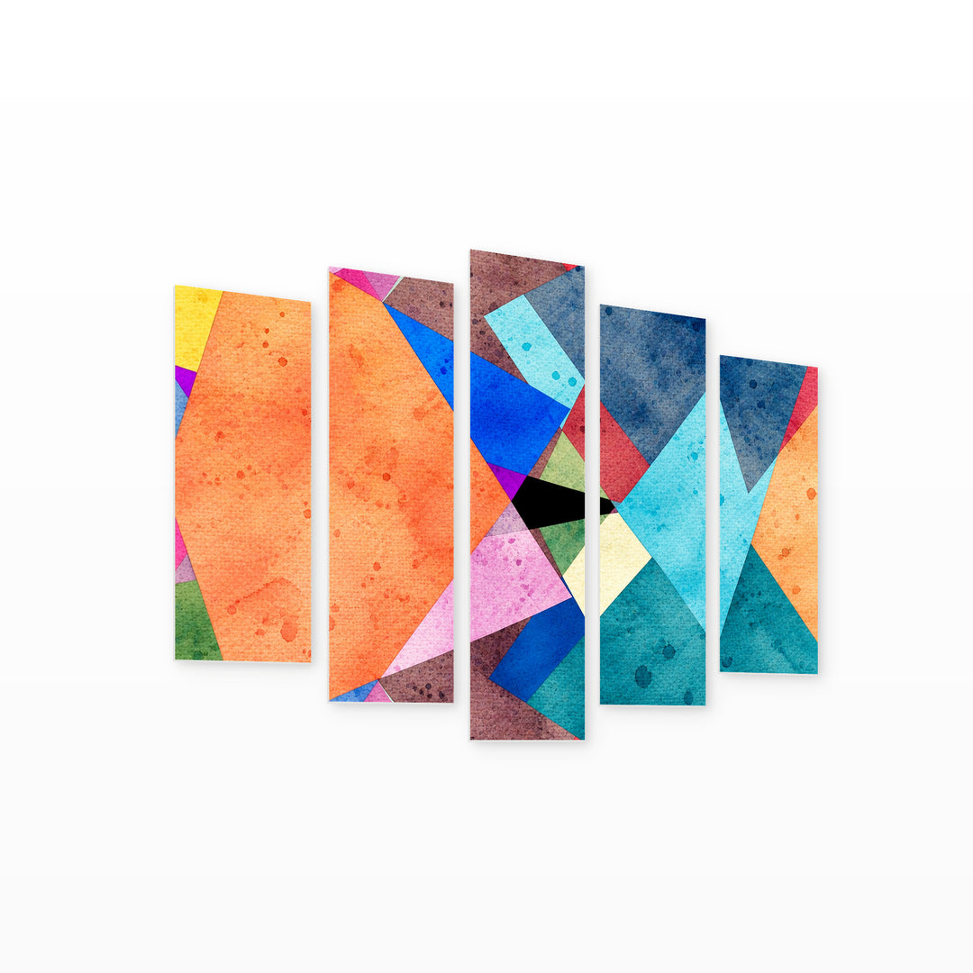 Abstract Colorful Background in Blue and Gold — five-panel wall art on white background in perspective | 5wallart 54561 M1