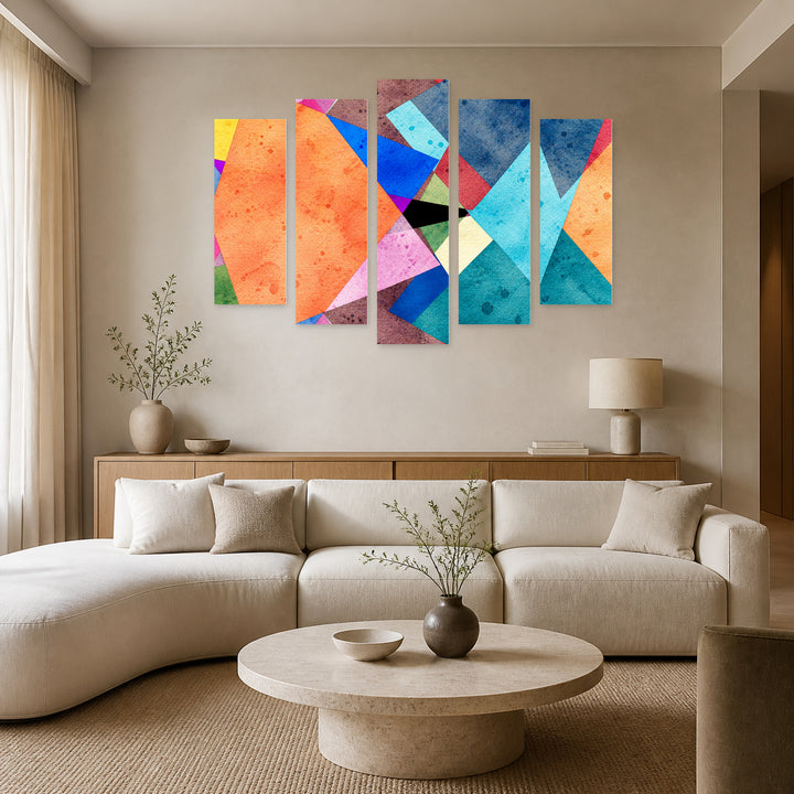 Abstract Colorful Background in Blue and Gold — five-panel wall art in frontal interior | 5wallart 54561 M3