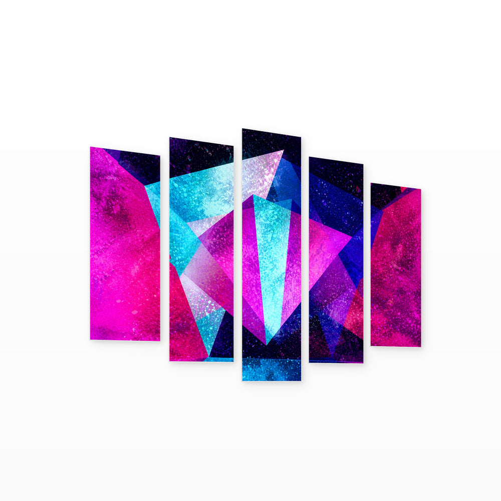 Colorful Geometric Background with Dramatic Contrast — five-panel wall art on white background in perspective | 5wallart 54562 M1