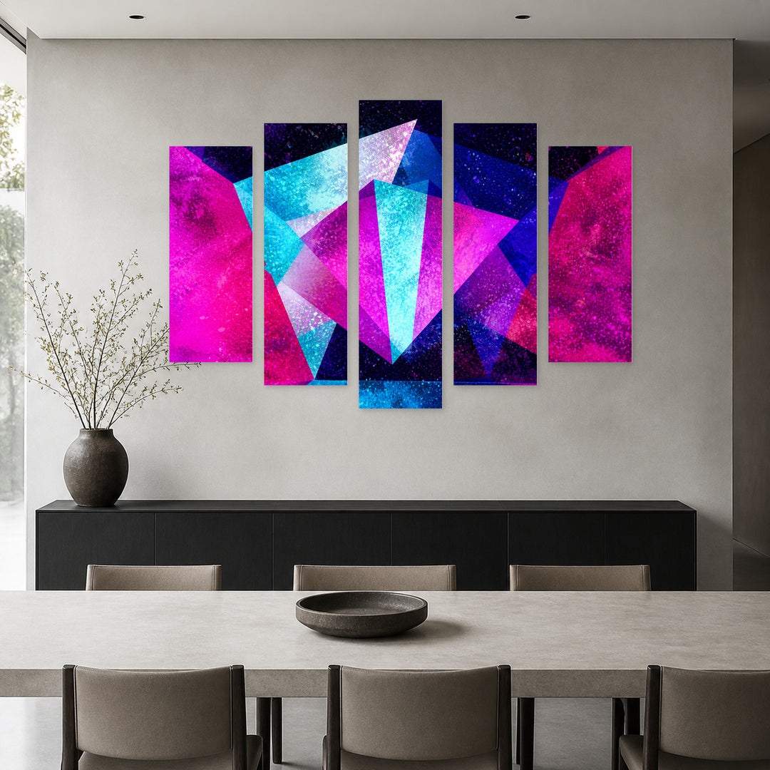 Colorful Geometric Background with Dramatic Contrast — five-panel wall art in frontal interior | 5wallart 54562 M3