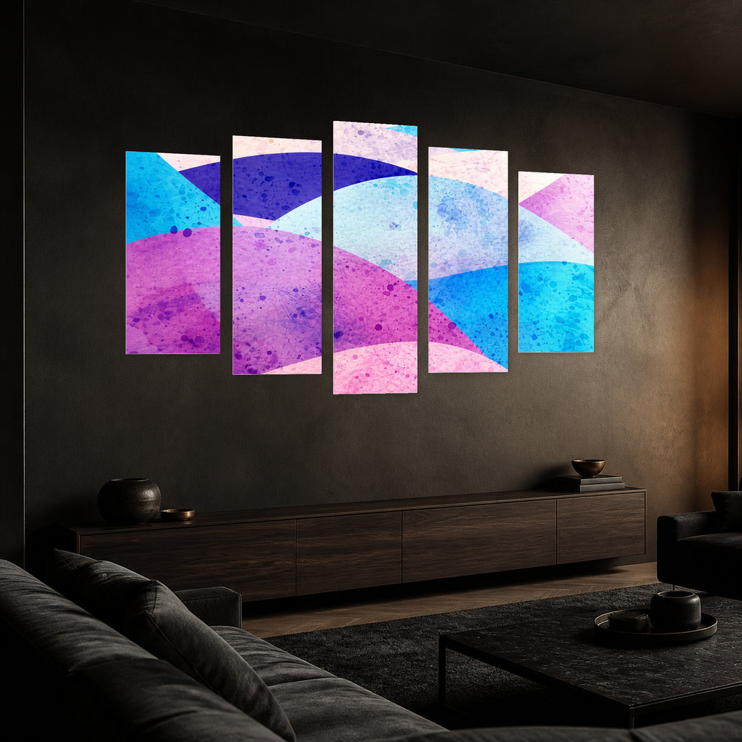 Abstract Bright Background in Vivid Color II — five-panel wall art in perspective interior | 5wallart 54563 M2