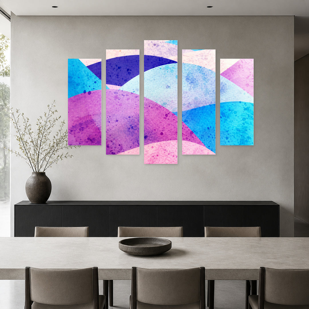 Abstract Bright Background in Vivid Color II — five-panel wall art in alternate frontal interior | 5wallart 54563 M4