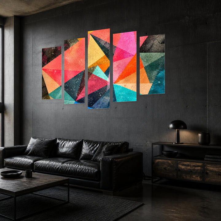 Abstract Watercolor Geometric Background in Serene Light — five-panel wall art in perspective interior | 5wallart 54564 M2