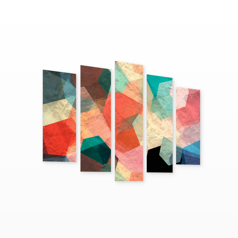 Geometric Shapes in Serene Light — five-panel wall art on white background in perspective | 5wallart 54565 M1