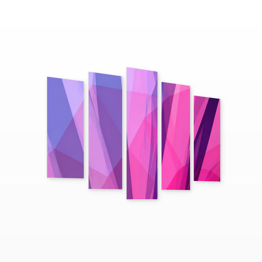 Abstract Purple Background with Geometric Rhythm II — five-panel wall art on white background in perspective | 5wallart 54568 M1