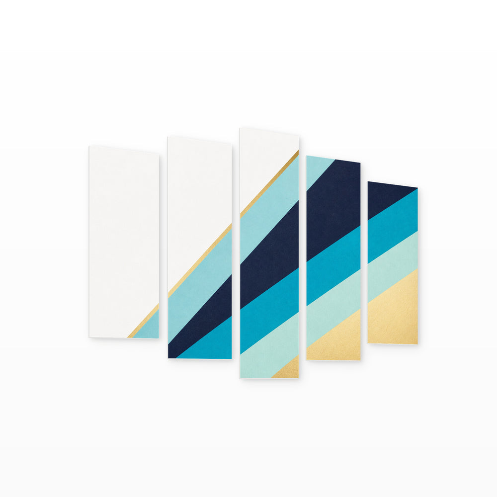 Modern Abstract Background in Blue and Gold — five-panel wall art on white background in perspective | 5wallart 54569 M1