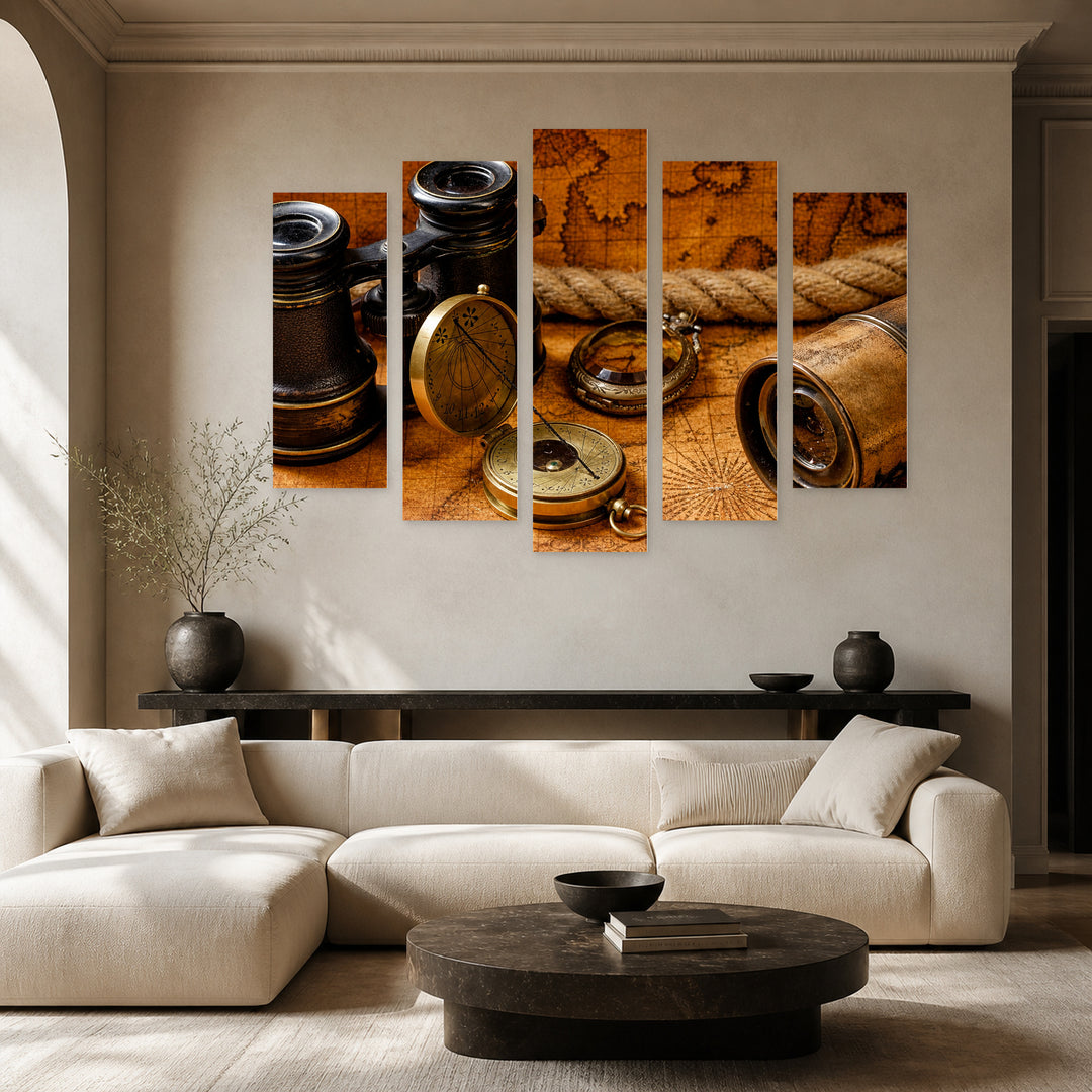 Vintage Still Life in Serene Light — five-panel wall art in alternate frontal interior | 5wallart 54572 M4