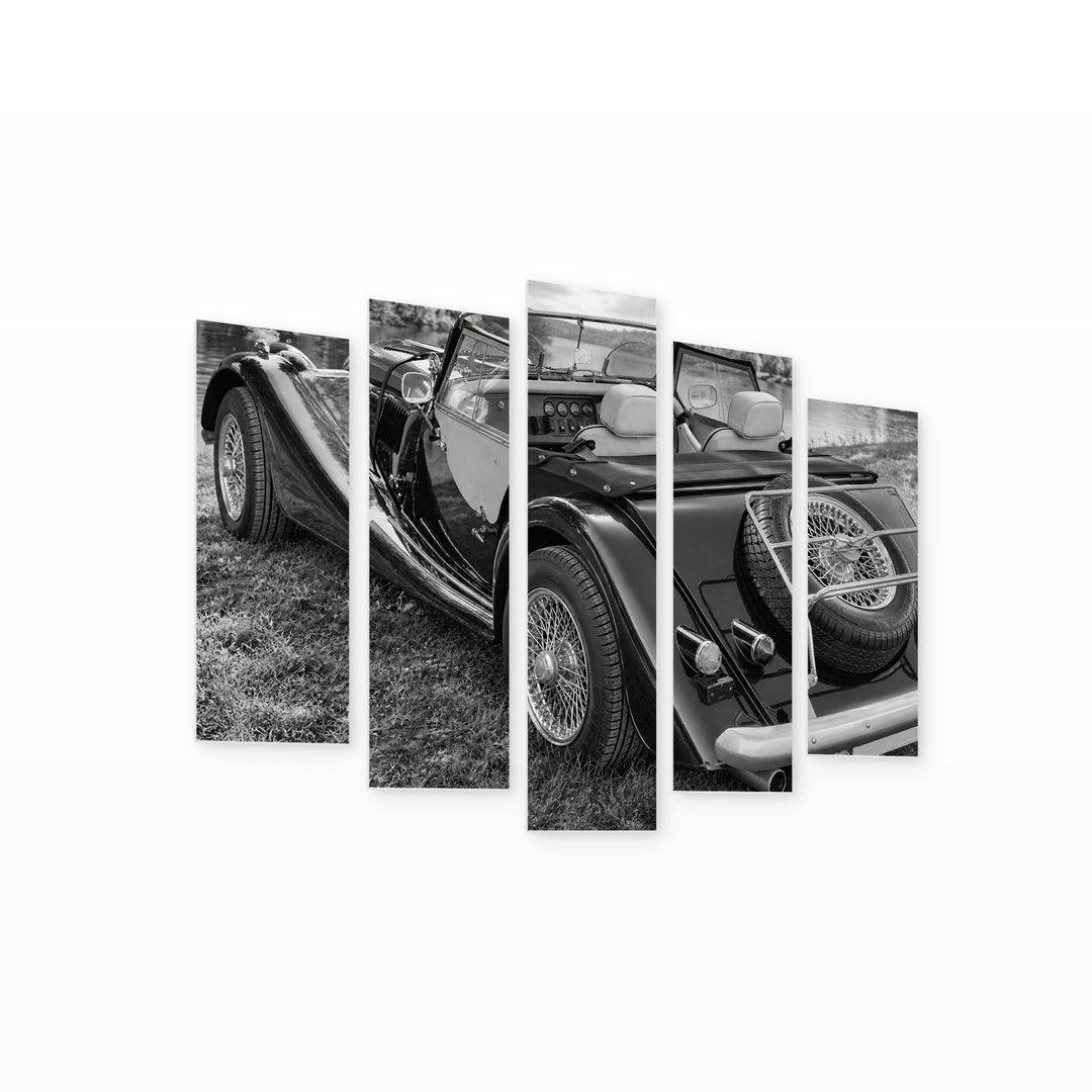 Retro Car with Dreamlike Atmosphere — five-panel wall art on white background in perspective | 5wallart 54573 M1