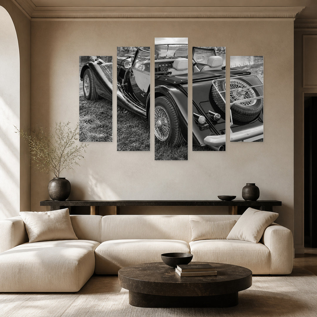 Retro Car with Dreamlike Atmosphere — five-panel wall art in frontal interior | 5wallart 54573 M3