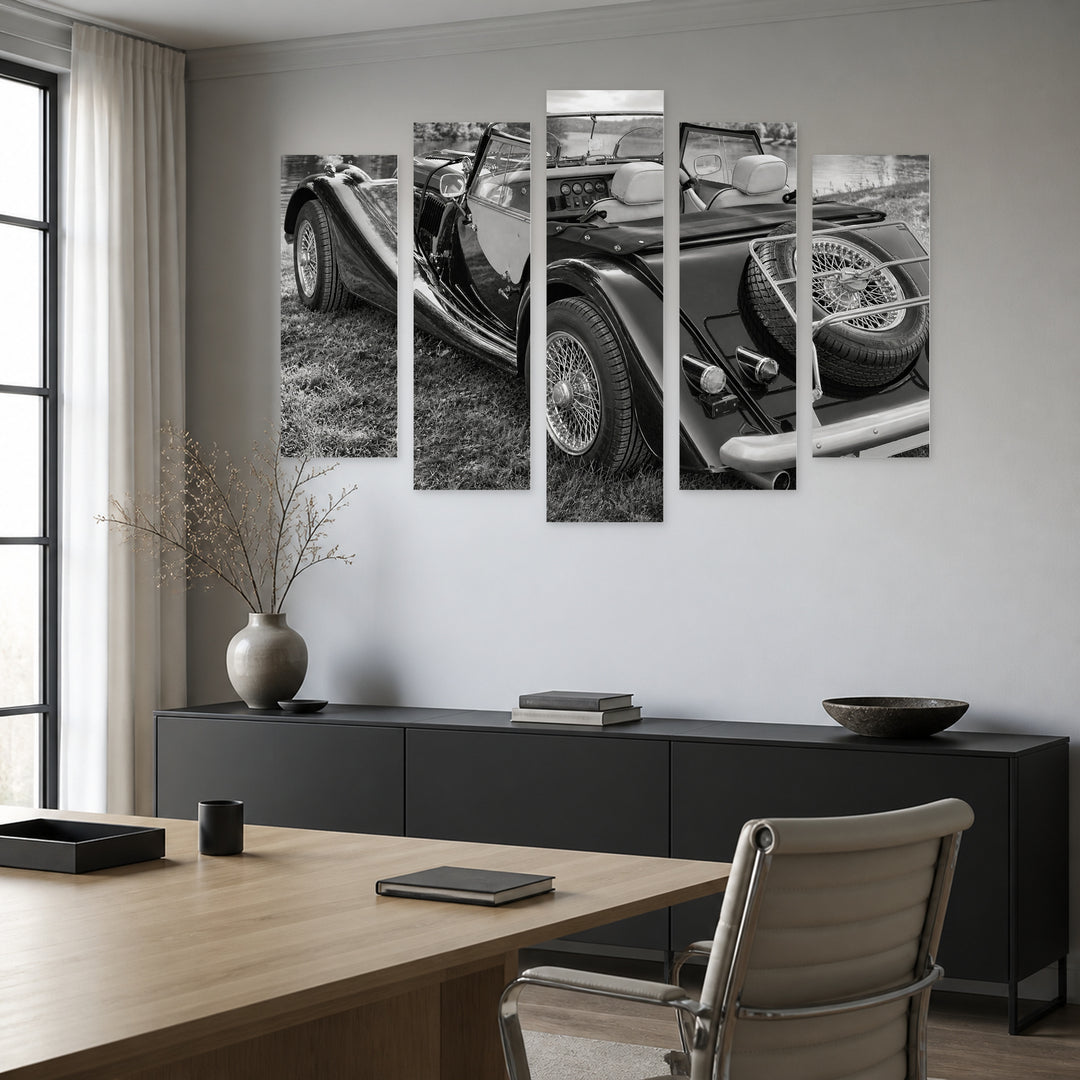 Retro Car with Dreamlike Atmosphere — five-panel wall art in alternate frontal interior | 5wallart 54573 M4