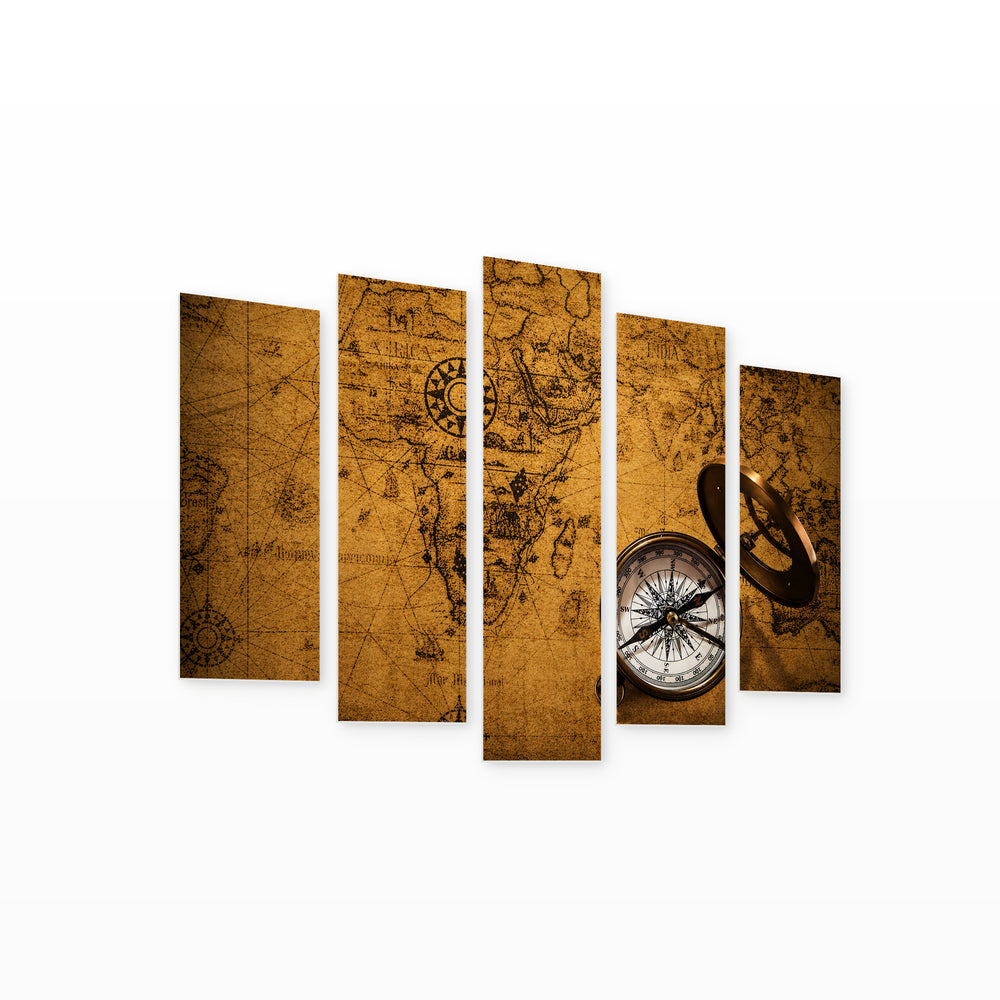 Retro Navigation Equipment Vintage Study — five-panel wall art on white background in perspective | 5wallart 54577 M1