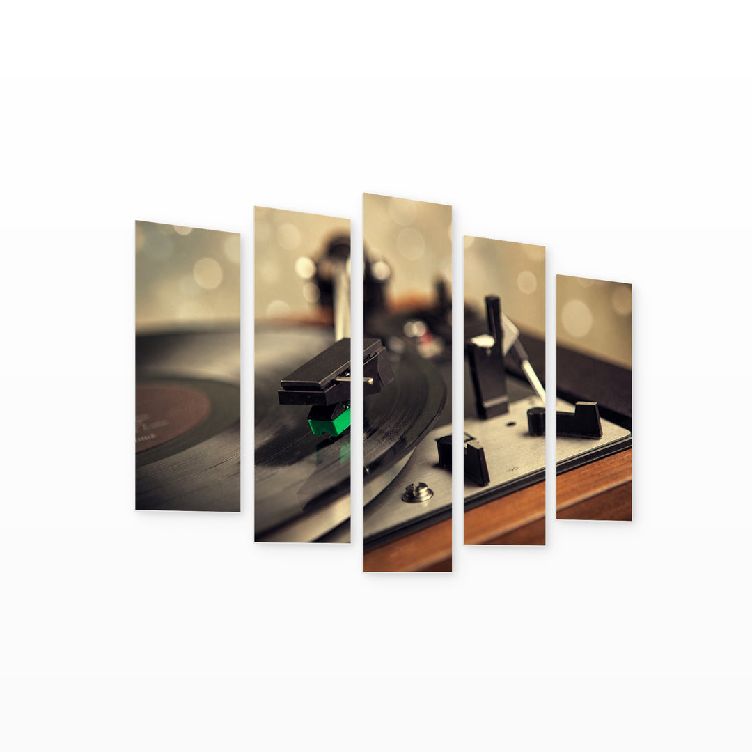 Vintage Gramophone in Serene Light — five-panel wall art on white background in perspective | 5wallart 54583 M1