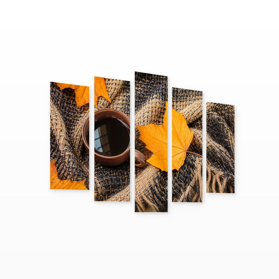 Cozy Autumn Background with Geometric Rhythm — five-panel wall art on white background in perspective | 5wallart 54586 M1