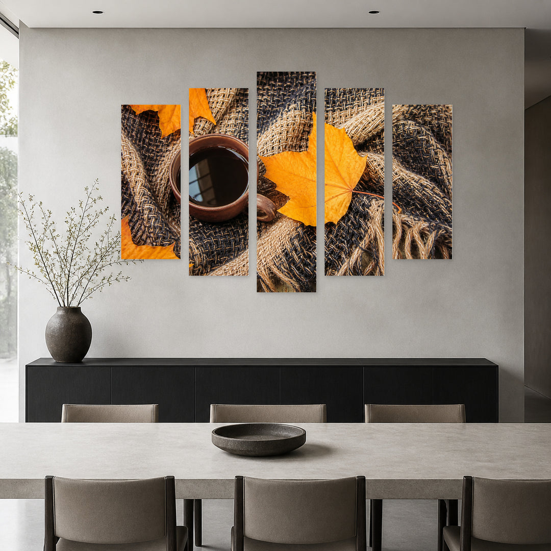 Cozy Autumn Background with Geometric Rhythm — five-panel wall art in frontal interior | 5wallart 54586 M3