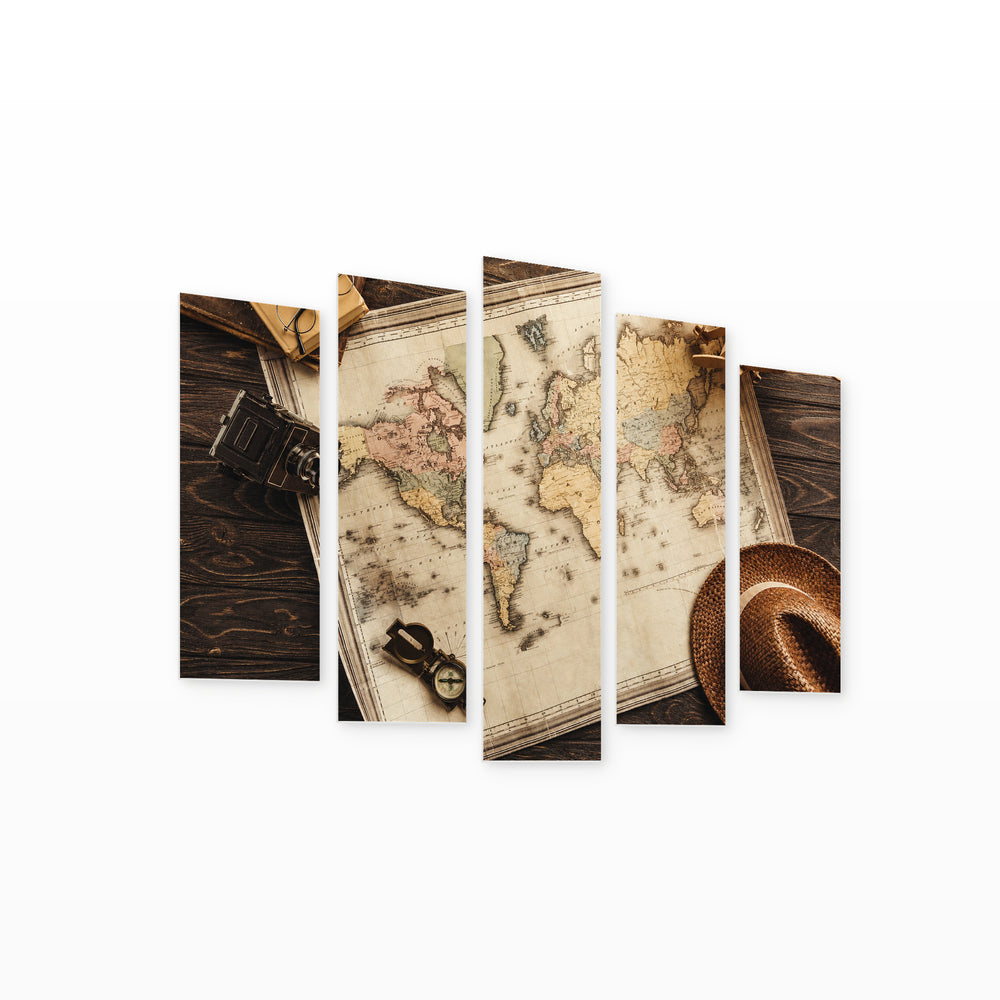 Vintage Objects in Serene Light — five-panel wall art on white background in perspective | 5wallart 54588 M1