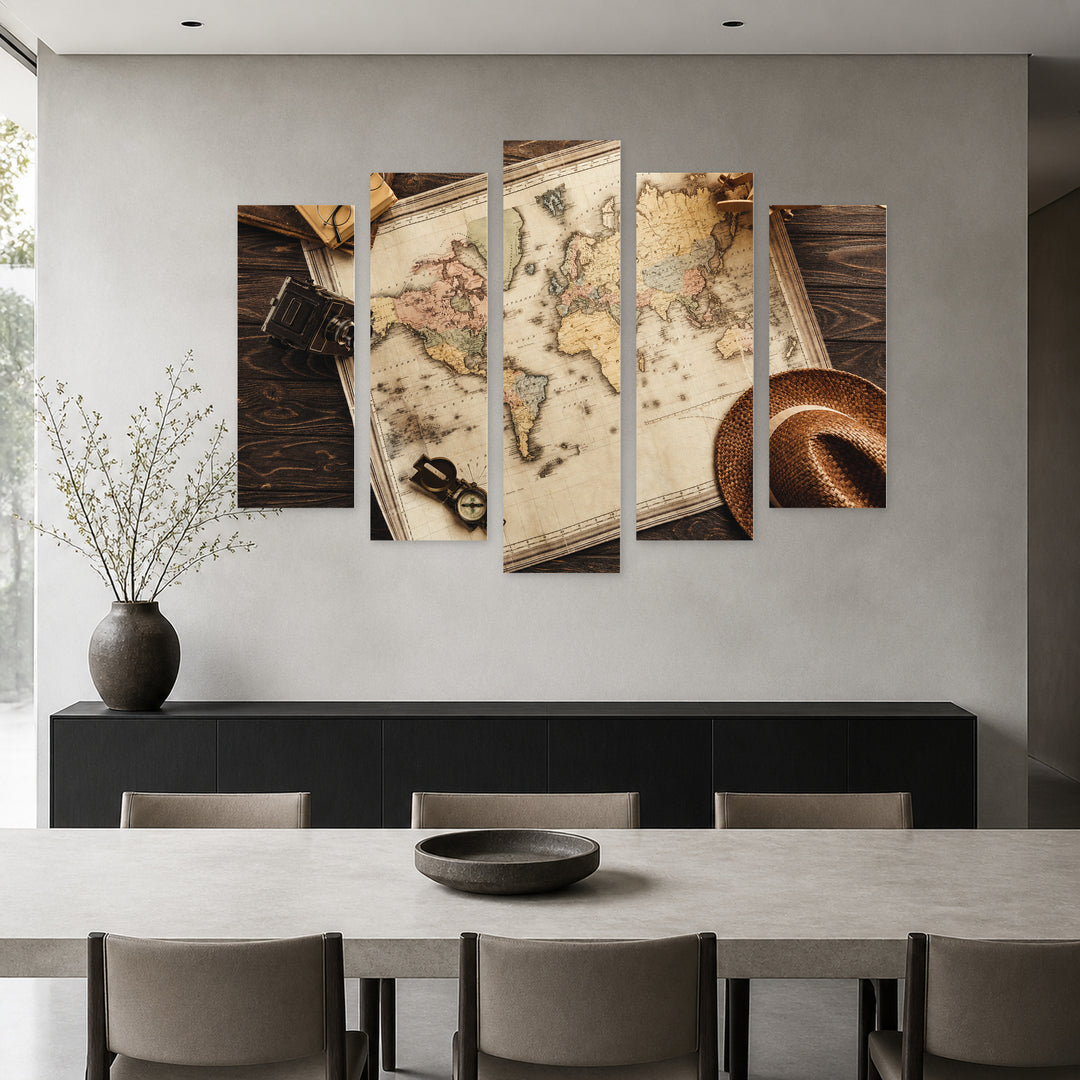 Vintage Objects in Serene Light — five-panel wall art in frontal interior | 5wallart 54588 M3