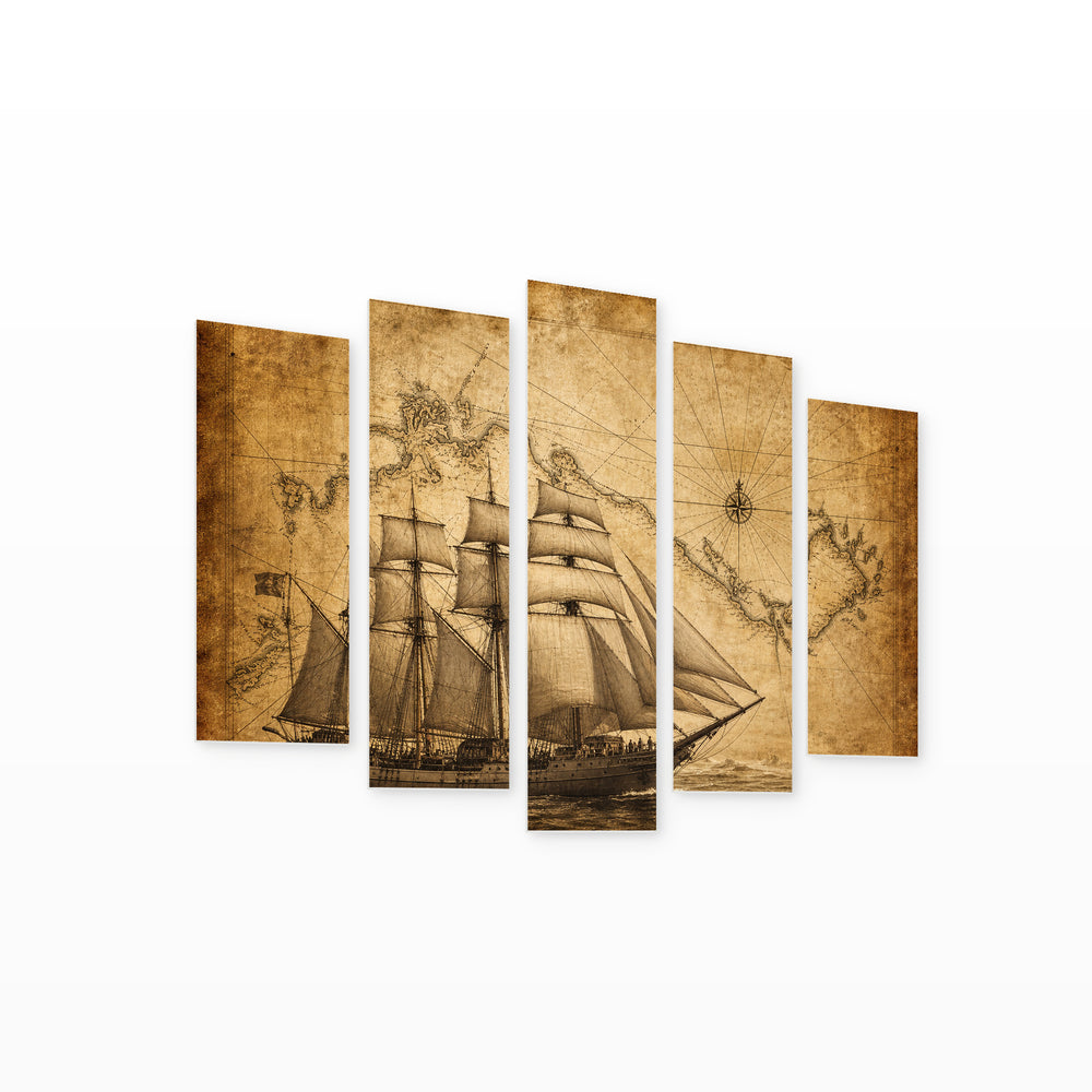 Adventure Stories with Geometric Rhythm — five-panel wall art on white background in perspective | 5wallart 54589 M1
