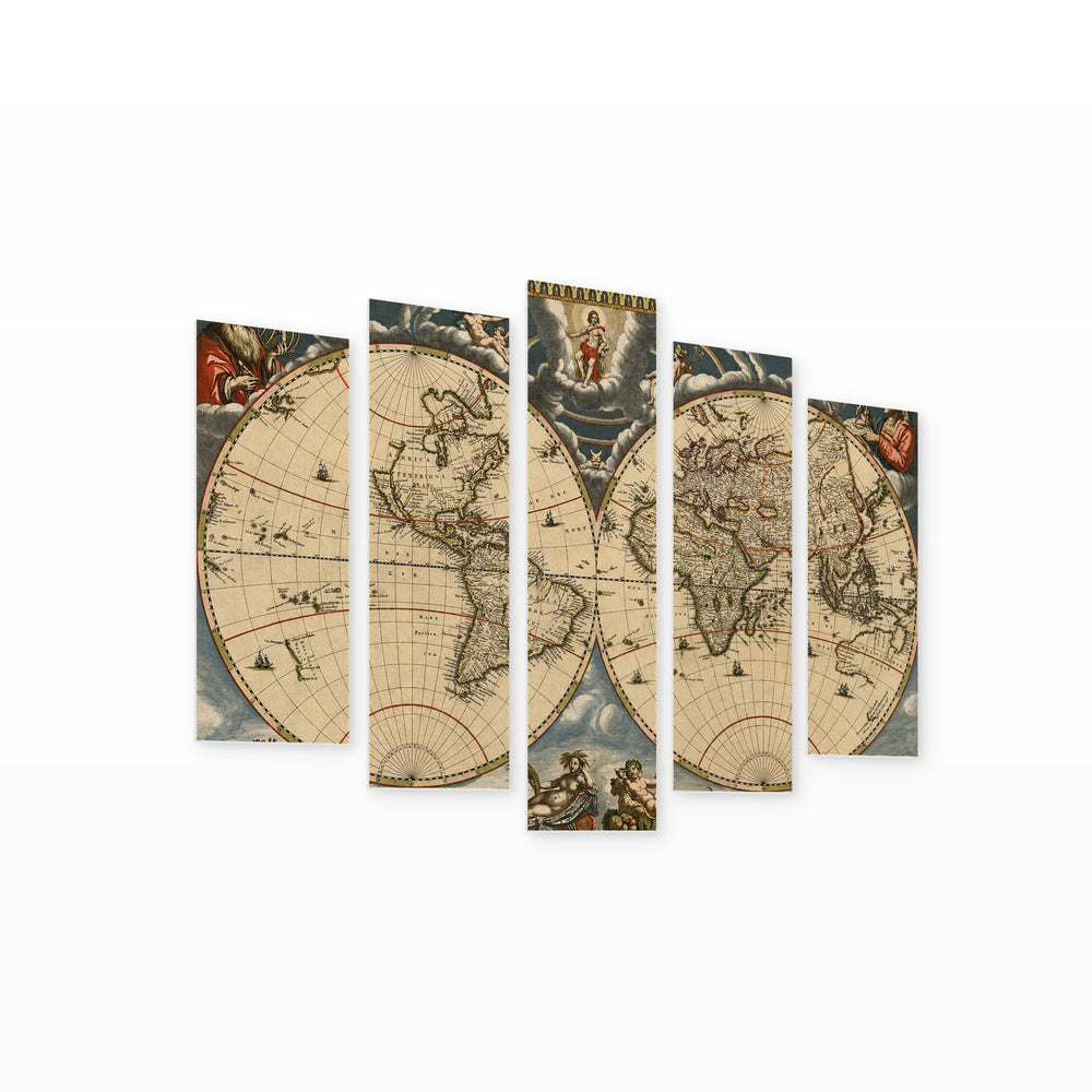 Ancient Map Vintage Study — five-panel wall art on white background in perspective | 5wallart 54593 M1