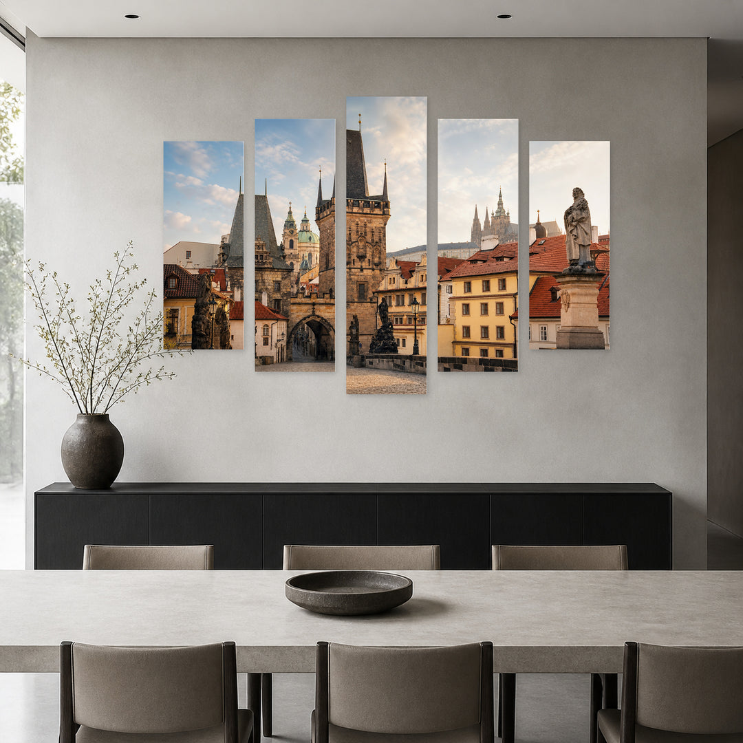 Old Prague in Serene Light — five-panel wall art in frontal interior | 5wallart 54594 M3
