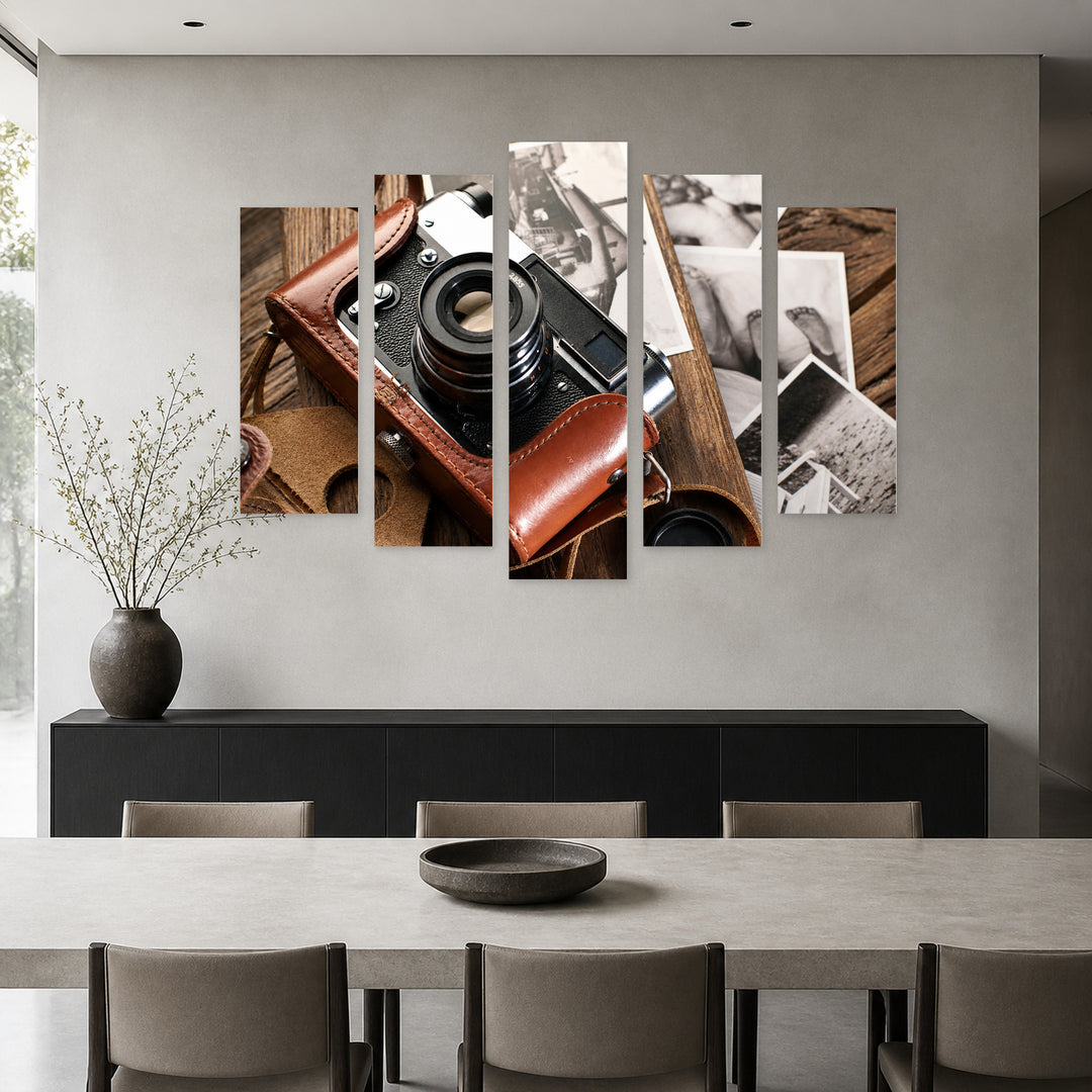 Vintage Camera Vintage Study — five-panel wall art in frontal interior | 5wallart 54602 M3