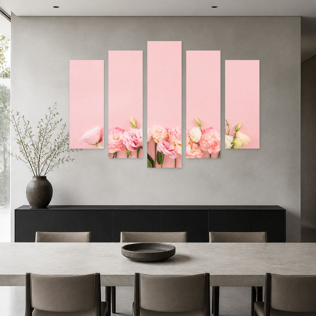 Blooming Flowers in Vivid Color — five-panel wall art in frontal interior | 5wallart 54610 M3