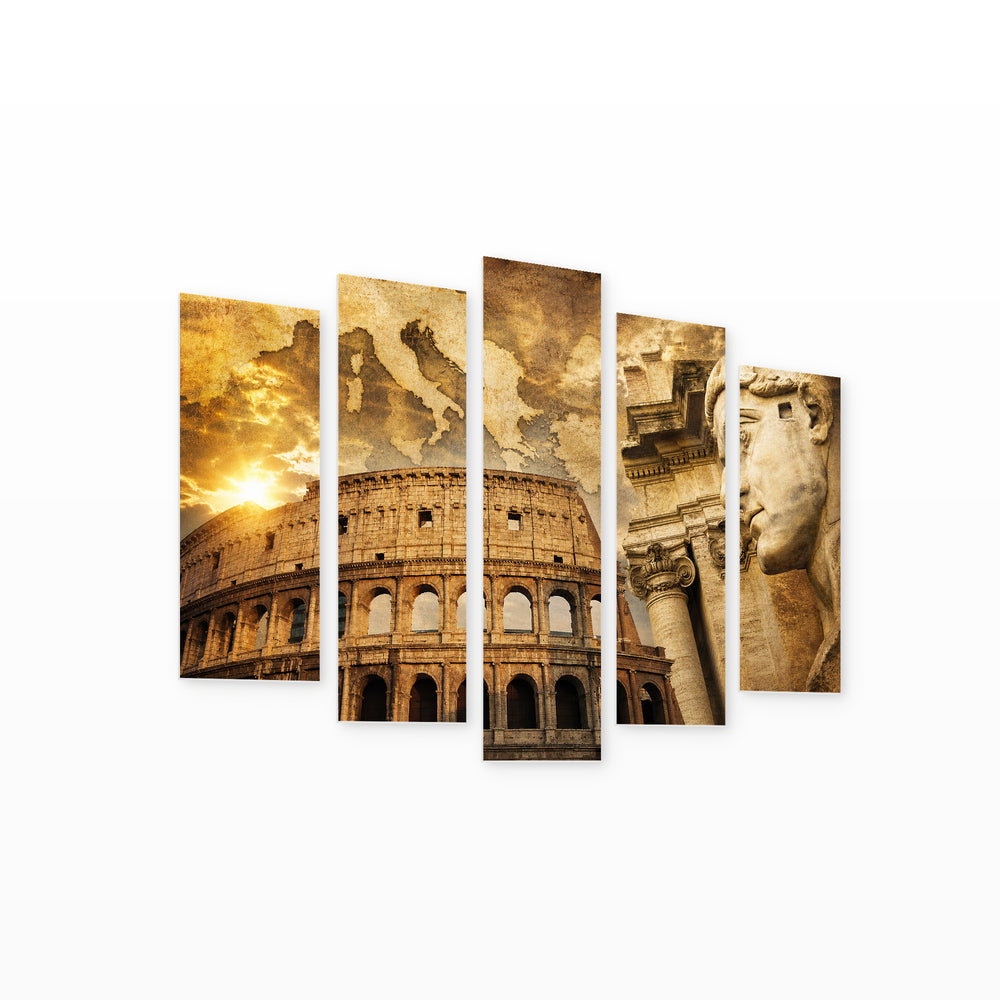 Great Roman Empire with Dramatic Contrast — five-panel wall art on white background in perspective | 5wallart 54618 M1