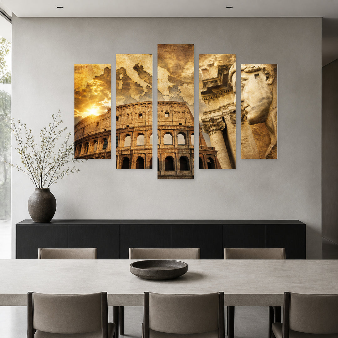 Great Roman Empire with Dramatic Contrast — five-panel wall art in frontal interior | 5wallart 54618 M3