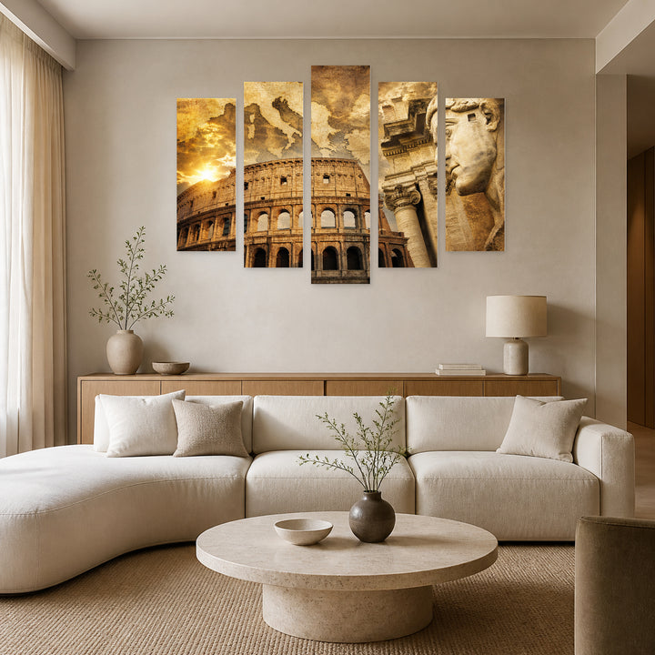 Great Roman Empire with Dramatic Contrast — five-panel wall art in alternate frontal interior | 5wallart 54618 M4