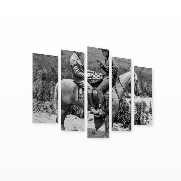 Cowboy and Businessman with Dramatic Contrast — five-panel wall art on white background in perspective | 5wallart 54619 M1
