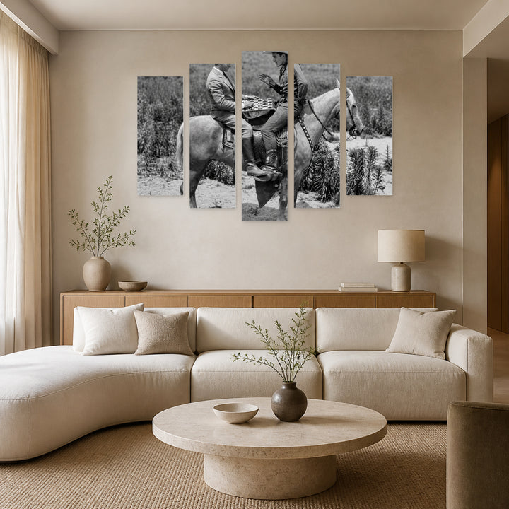 Cowboy and Businessman with Dramatic Contrast — five-panel wall art in frontal interior | 5wallart 54619 M3
