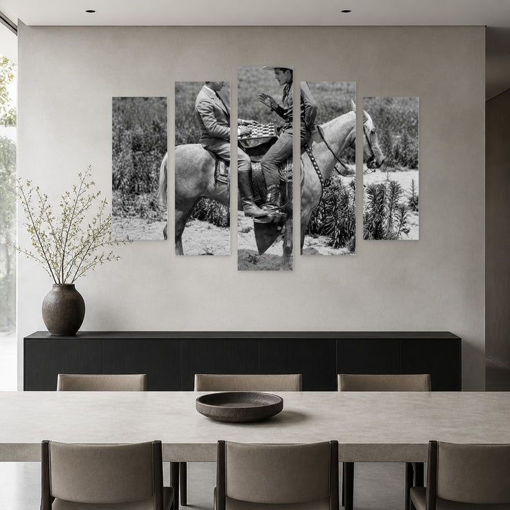 Cowboy and Businessman with Dramatic Contrast — five-panel wall art in alternate frontal interior | 5wallart 54619 M4