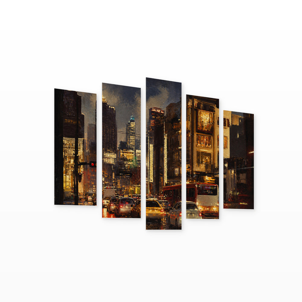 Traffic at Night — five-panel wall art on white background in perspective | 5wallart 54624 M1