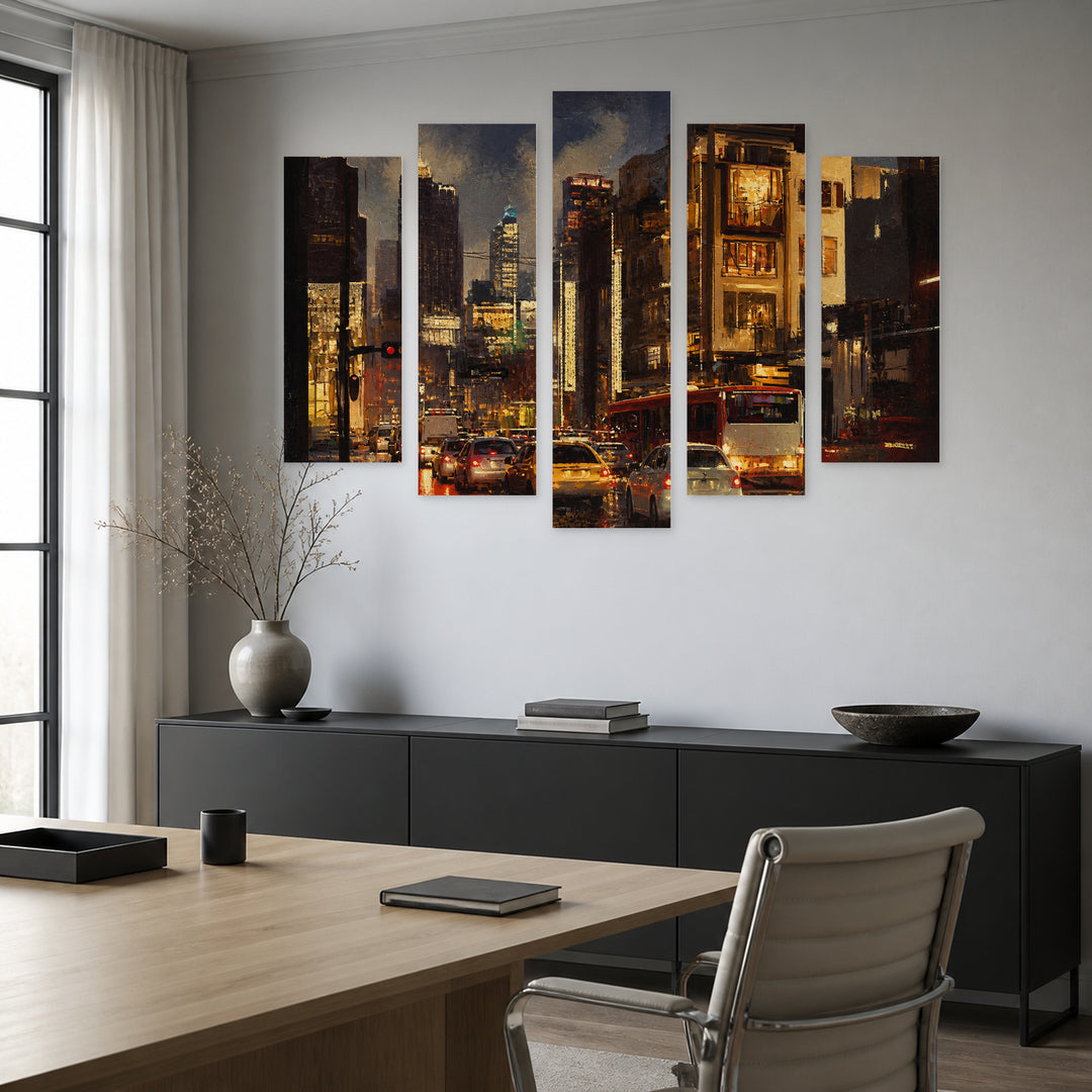 Traffic at Night — five-panel wall art in frontal interior | 5wallart 54624 M3
