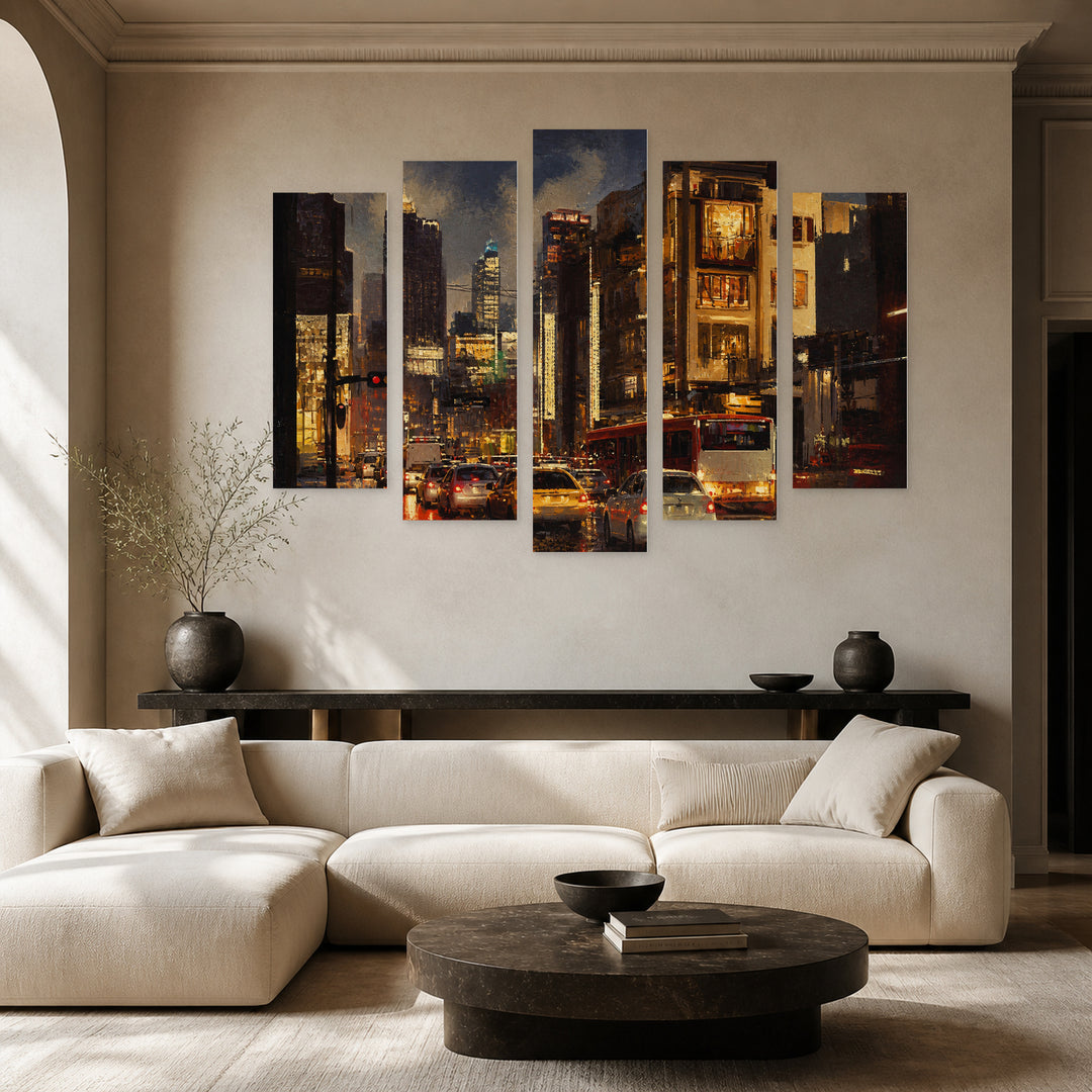 Traffic at Night — five-panel wall art in alternate frontal interior | 5wallart 54624 M4