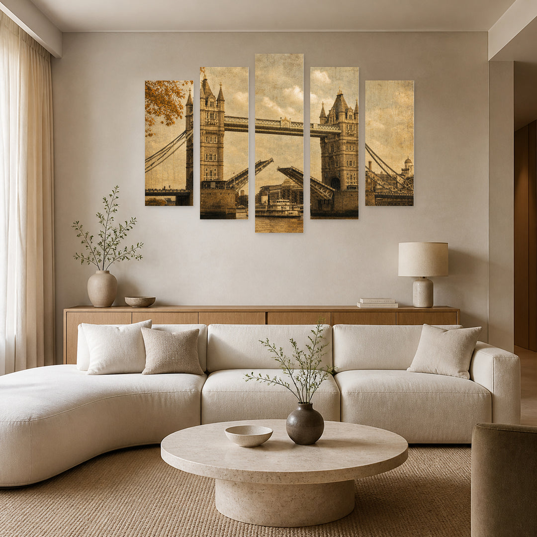 Vintage Bridge in Autumn — five-panel wall art in frontal interior | 5wallart 54625 M3