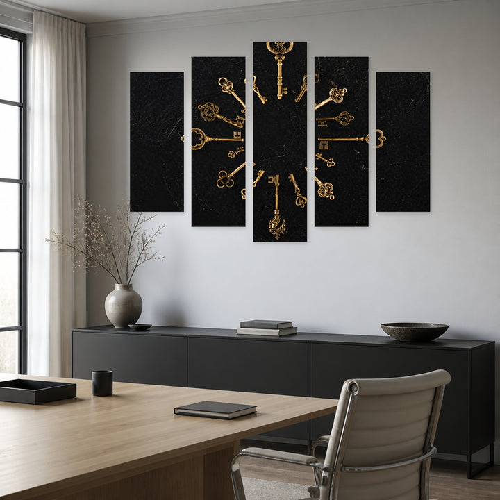 Retro Keys with Geometric Rhythm — five-panel wall art in frontal interior | 5wallart 54626 M3