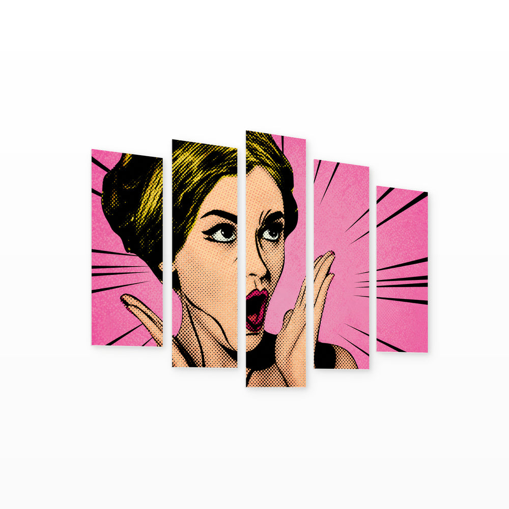 Pop Art Comic in Vivid Color — five-panel wall art on white background in perspective | 5wallart 54636 M1